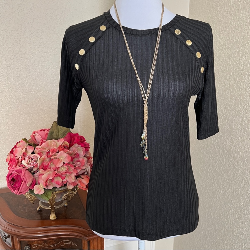 Michael Kors Short Sleeve Ribbed Knit Top